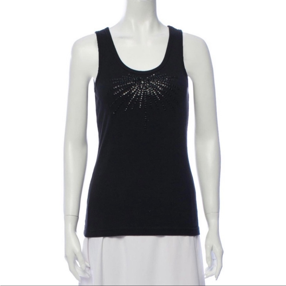 Tory Burch Black Classic Tank Top w/ Laser-cut Front Starburst Design Sz S